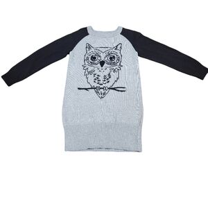 Gap Kids Girls Gray And Black Sequin Owl Knit Tunic Sweater Dress Size 6-7